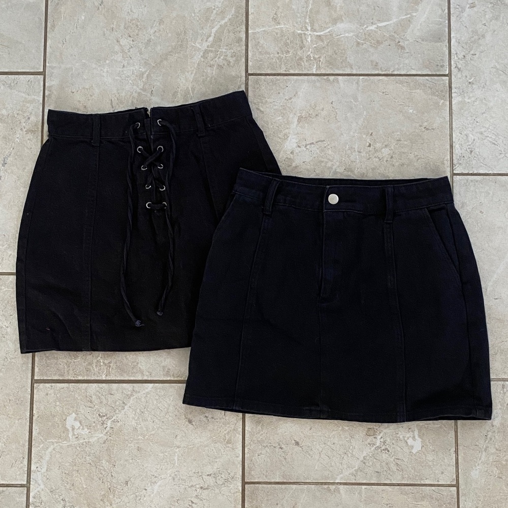 Lot of 2 Forever 21 Black Denim Style Skirts
